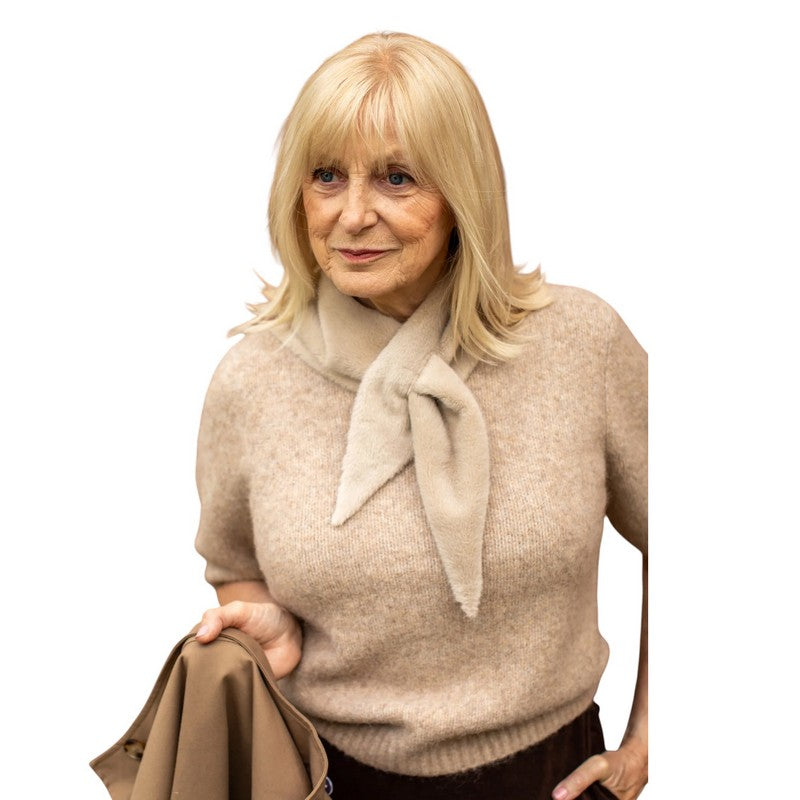 Chalk Clothing UK Nova Faux Fur Triangle Scarf Cream on model front