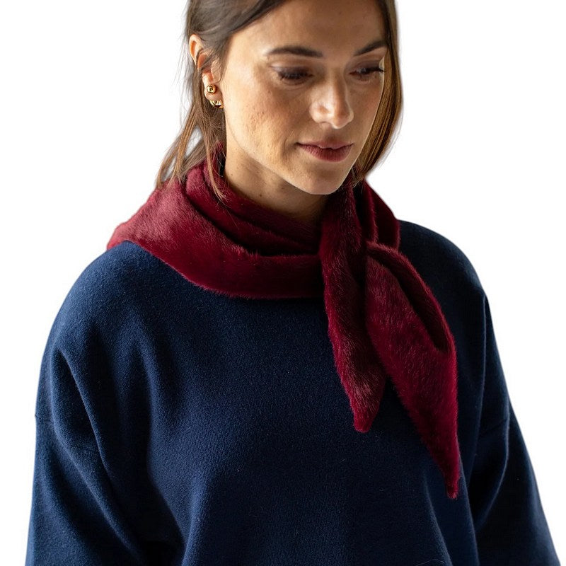 Chalk Clothing UK Nova Faux Fur Triangle Scarf Merlot on model 2