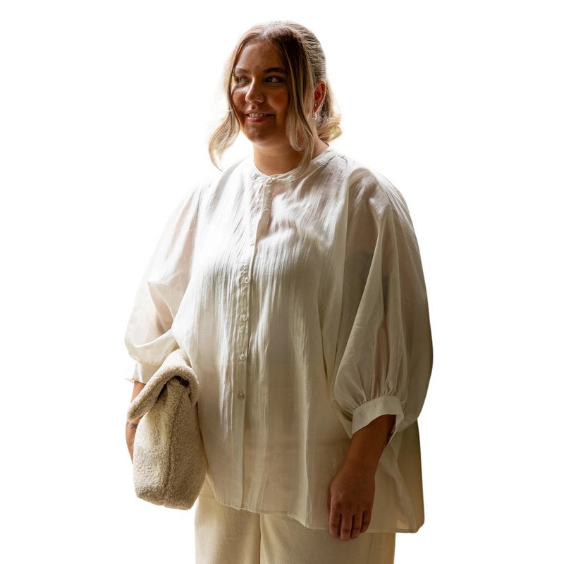 Chalk Clothing UK Poppy Shirt Cream on model front