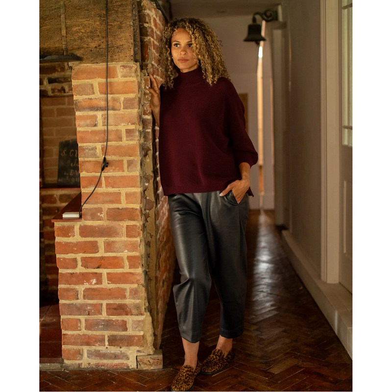 Chalk Clothing UK Vicki Ribbed Cotton Jumper Merlot on model lifestyle