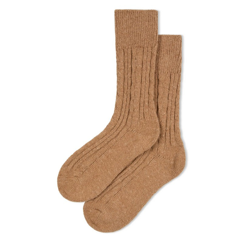 Chalk Clothing UK Wool Cable Socks Camel main