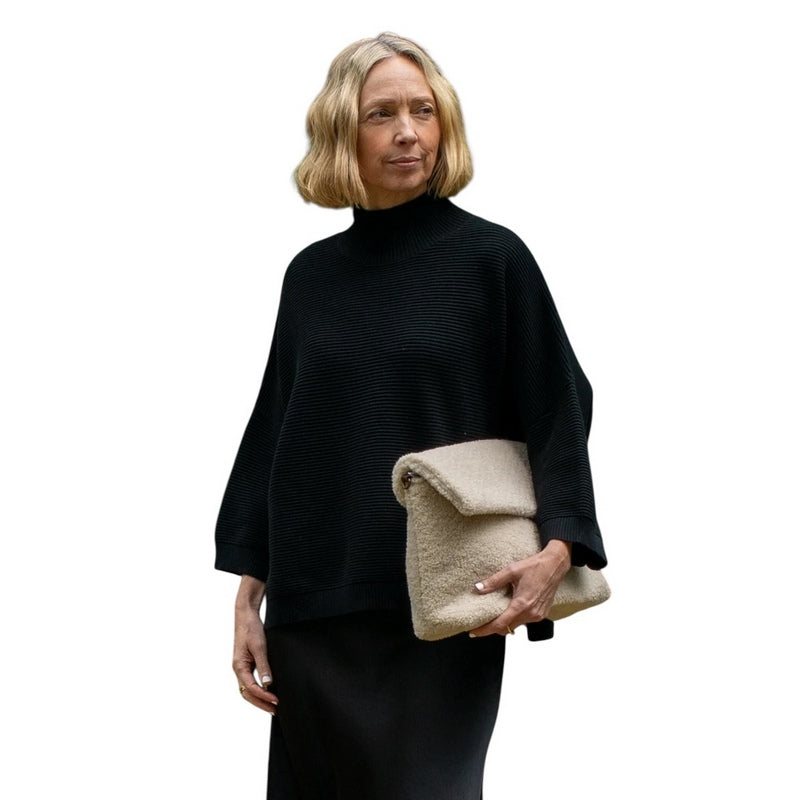 Chalk Clothing Vicki Cotton Jumper Black on model close-up
