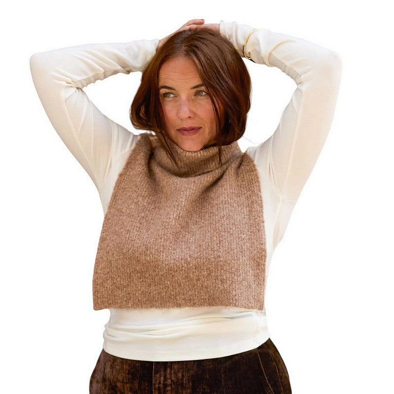 Chalk Clothing Vivian Roll Neck Scarf Marl Sand on model front 1