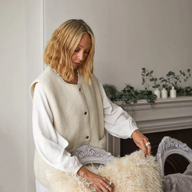 Chalk UK Clothing Gaby Gilet in Cream 7118-2113 on model front