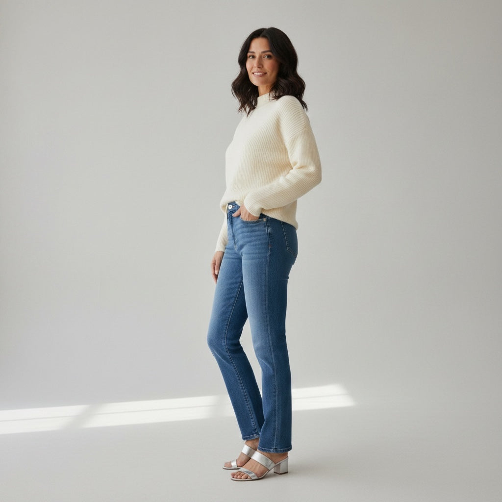 Chalk UK Vicki Ribbed Cotton Jumper in Cream on model side