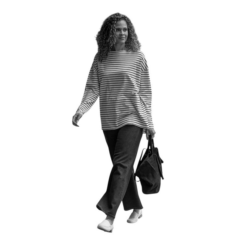 Chalk Clothing Bryony Stripe Top Cream & Navy on model main monochrome