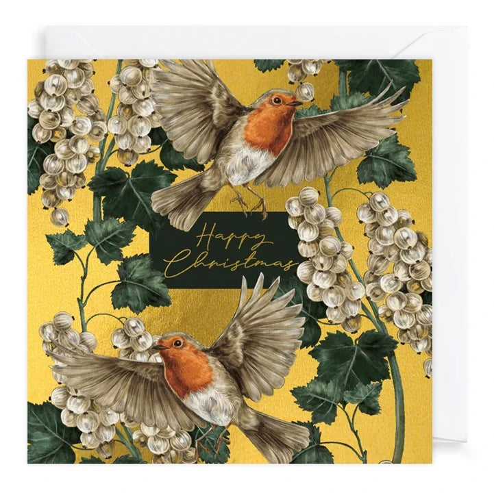 Charity Christmas Cards 6 Pack Robins on Gold Happy Christmas XP448 card front