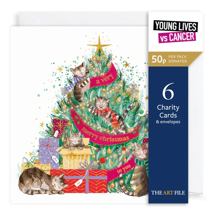 Charity Christmas Cards Pack Cats in Christmas Tree XP429 pack front