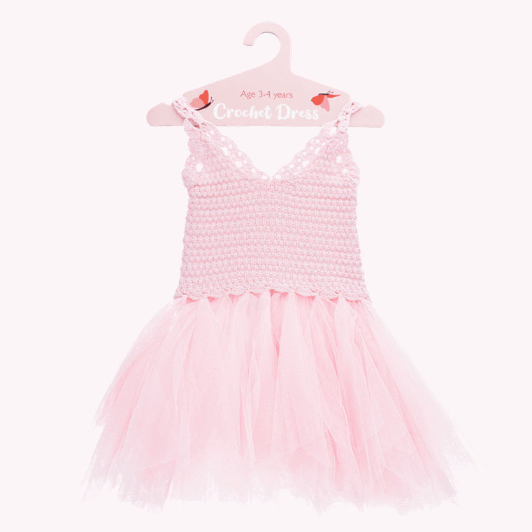 Children's Crochet Dress in Pale Pink on hanger