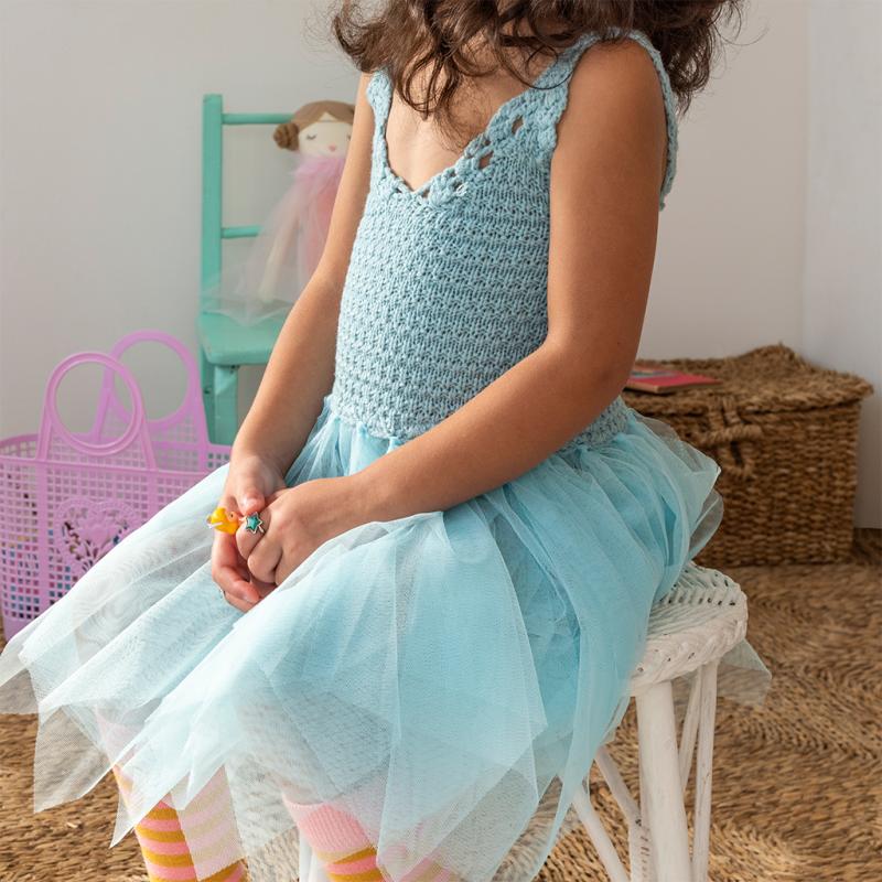 Childs Crochet Dress Aqua Blue lifestyle