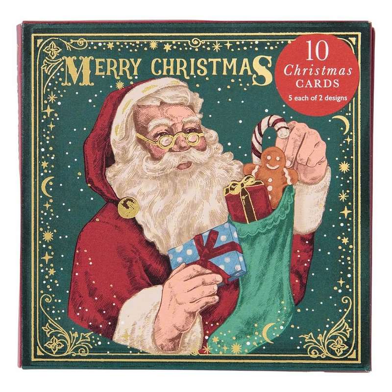 Christmas Cards 10 Pack Storybook Santa and Tree WAX130 box front