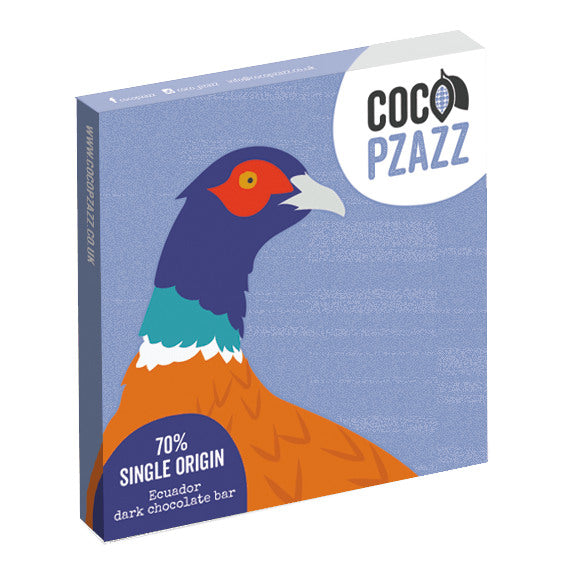Coco Pzazz Pheasant 70% Ecuador Dark Chocolate Bar FMDRK80 main