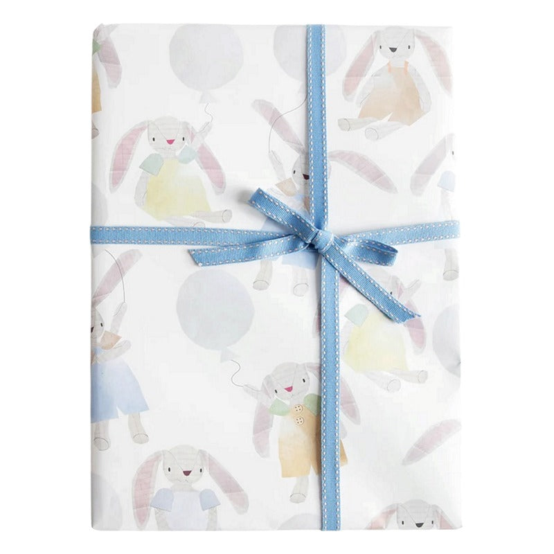 Collage Rabbits and Balloons Gift Wrap GWE556 used with ribbon