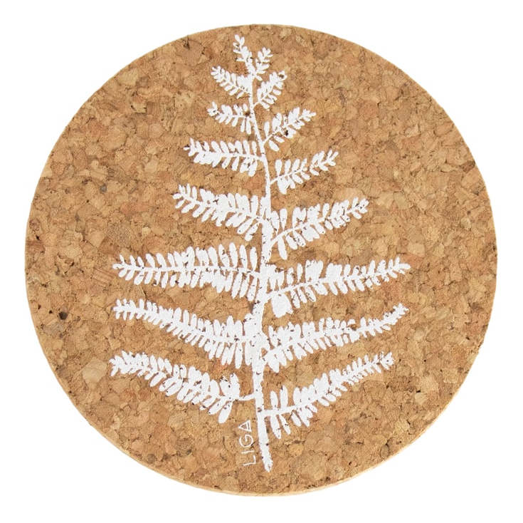 Cork Coaster Set Fern White