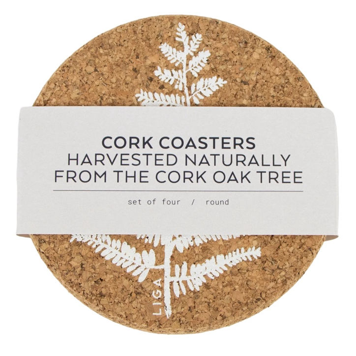 Cork Coaster Set Fern White