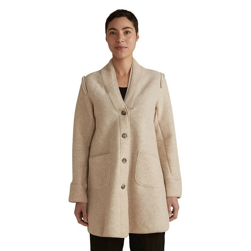 Cut Loose Boiled Wool Mid Length Coat Moonbeam 3988741 model front