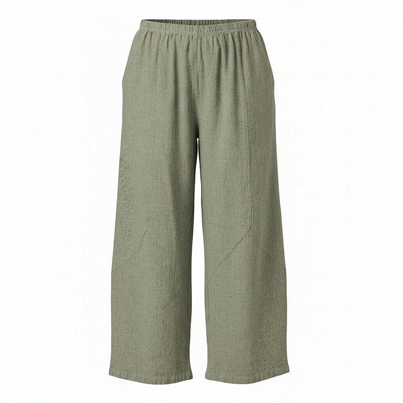 Cut Loose Clothing Barrel Crop Trousers Linen-Cotton Crosshatch Balsam Green 4192431 front