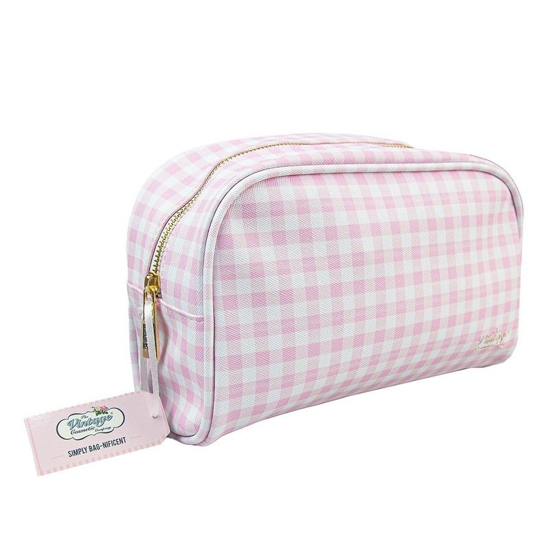 Danielle Creations Large Oval Make-Up Bag Pink Gingham 10LOBPG main