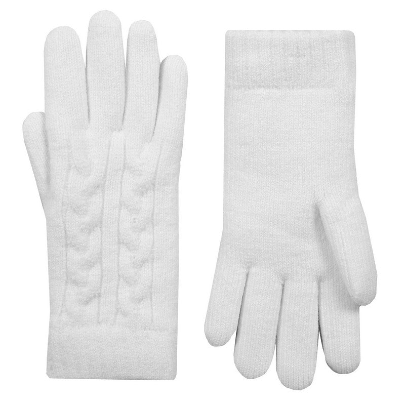 Dents Cable Knit Fleece Lining Glove Winter White 6-3186 front and back