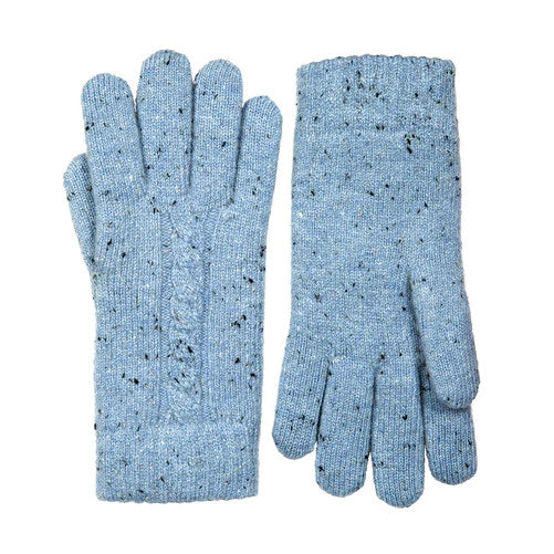 Dents Cable Knit Marl Yarn Gloves Cornflower Blue 6-3278 front & back