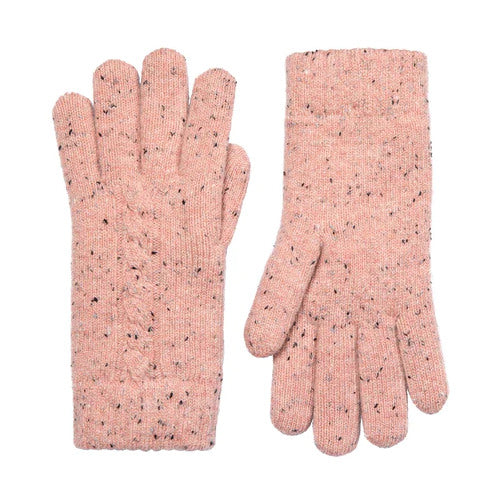 Dents Cable Knit Marl Yarn Gloves in Powder Pink 6-3278 front & back