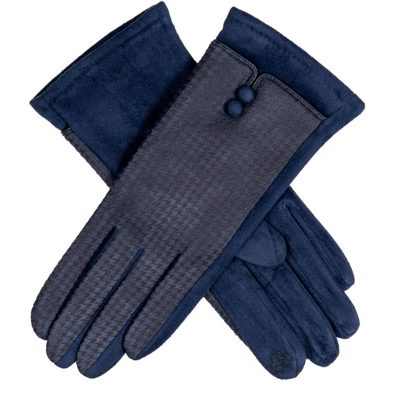 Dents Faux Suede Touchscreen Gloves in Navy Dogtooth 6-4272 main