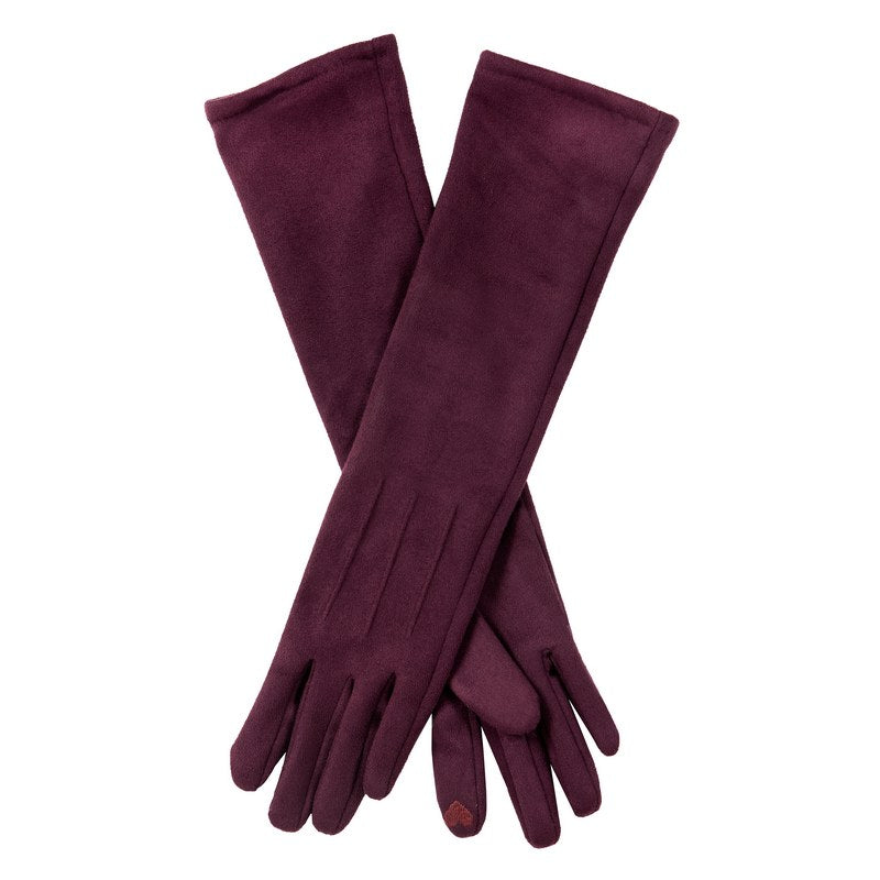 Dents Faux Suede Touchscreen Long Gloves in Plum 6-4269 main