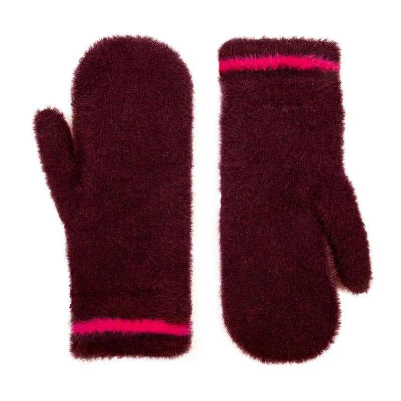 Dents Feather Yarn Knitted Mitten Damson/Orchid 6-3294-DAMSON-ORCHID front and back