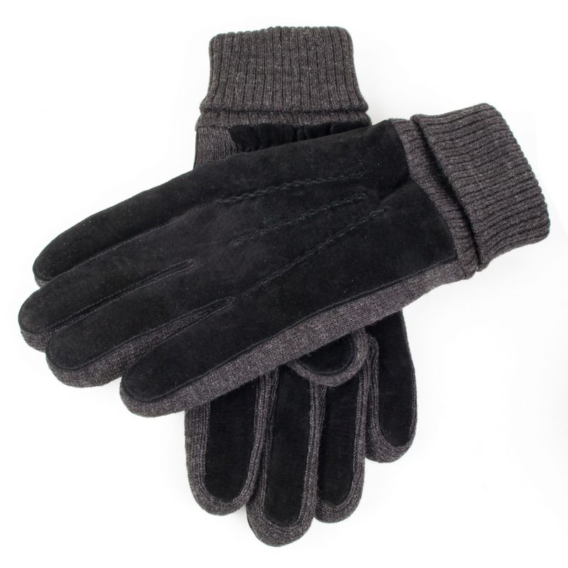 Dents Kendal Three-Point Suede Gloves with Knitted Cuffs Black Charcoal 5-1629 main