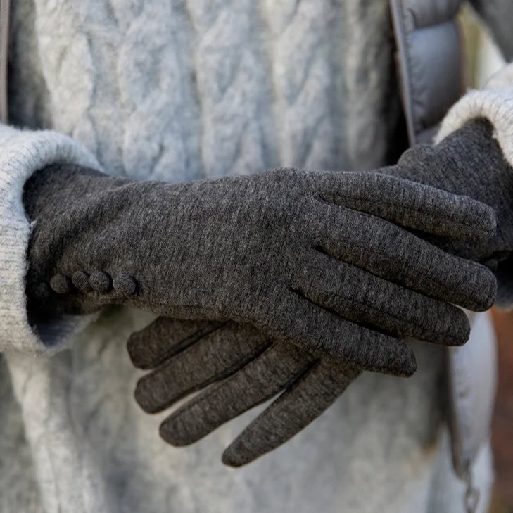 Dents Women's Touchscreen Mid-Arm Thermal Gloves 6-4265 Charcoal on model close-up