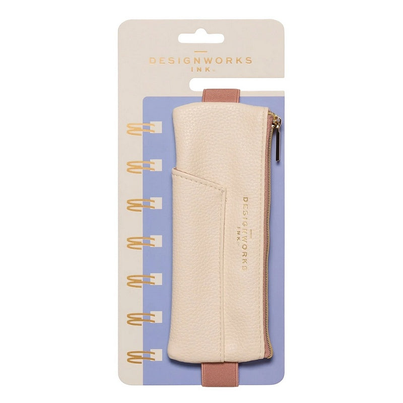 Design Works Vegan Leather Pen Pouch Cream & Taupe on display card