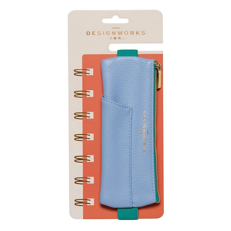 Design Works Vegan Leather Pen Pouch Light Blue & Green on display card