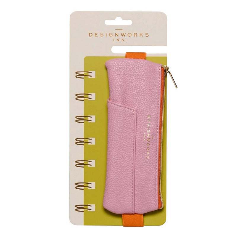 Design Works Vegan Leather Pen Pouch Pink & Orange on display card