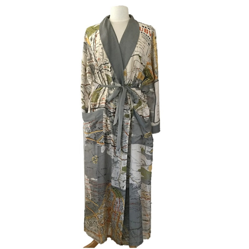 One Hundred Stars Dressing Gown with New York City Grey GWNMAPNYC front