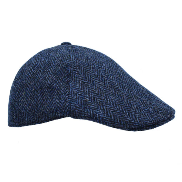 Duckbill Cap Mallaig Harris Tweed Blue Black Herringbone side