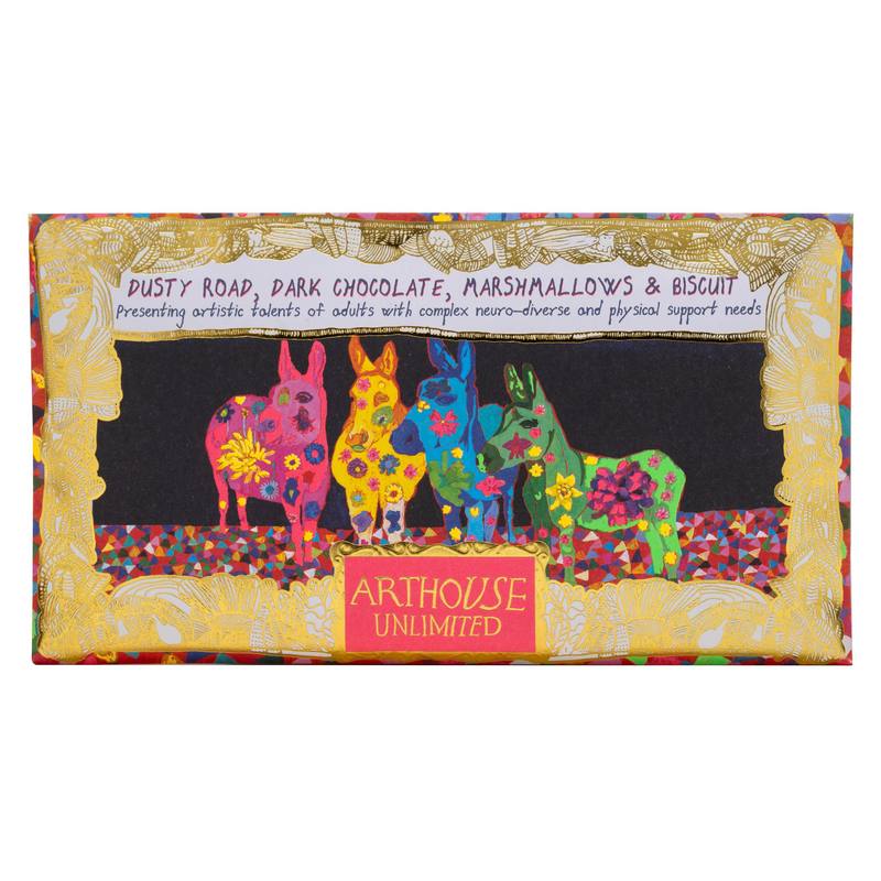 Dusty Road Dark Chocolate Bar with Marshmallows & Biscuit front