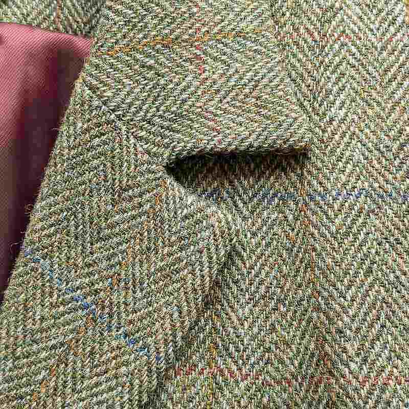 Eliz Scott Harris Tweed Long Coat Green 101 lapel