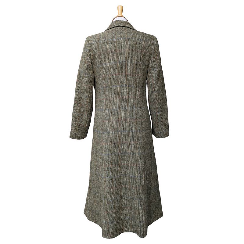 Eliz Scott Harris Tweed Long Coat Green 101 back
