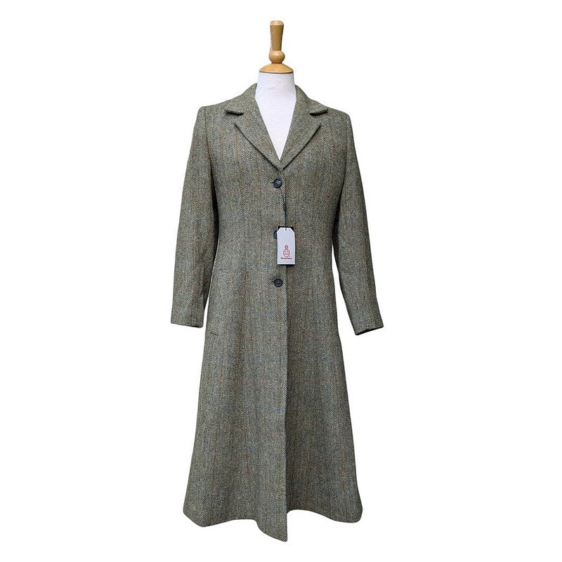 Eliz Scott Harris Tweed Long Coat Green 101 front