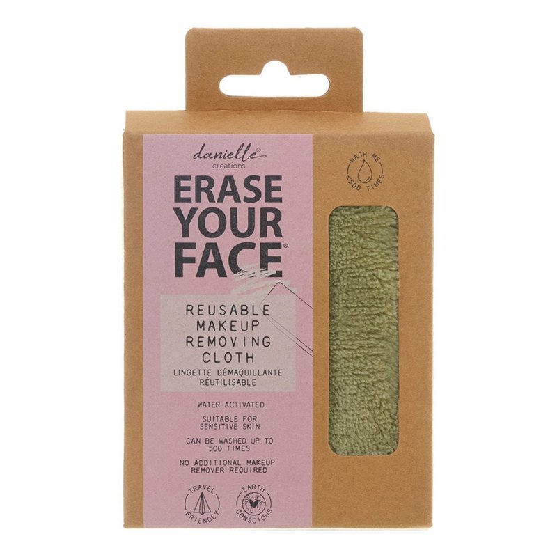 Erase Your Face Reuseable Makeup Removing Cloth Green in box