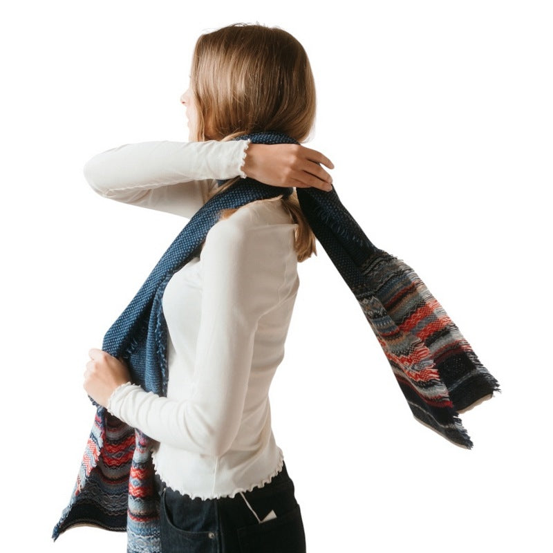 Eribe Knitwear Alpine Scarf S3972 Blue Morning on model rear