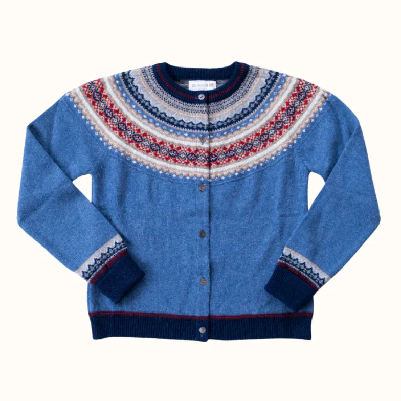 Eribe Knitwear Alpine Short Cardigan Blue Morning front