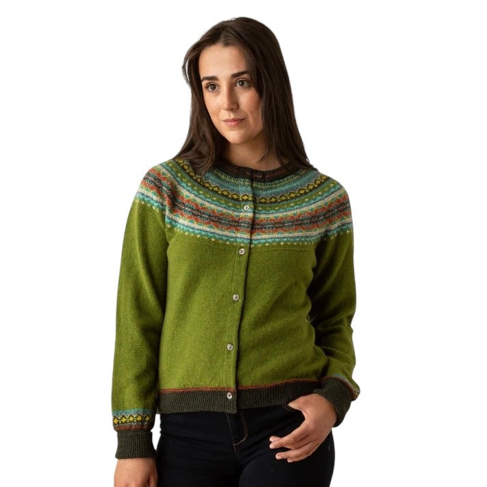 Eribe Knitwear Alpine Short Cardigan in Moss C4249 on model front