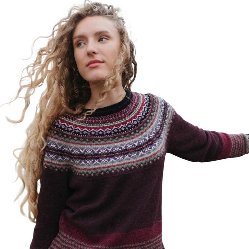 Eribe Knitwear Alpine Sweater Tyrian on model close-up