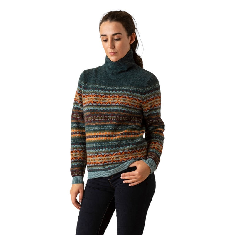 Eribe Knitwear Kinross High Neck Sweater in Prelude P4297 on model front