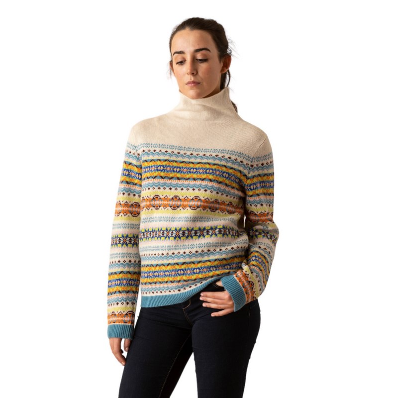 Eribe Knitwear Kinross High Neck Sweater in Tulip P4297 on model front