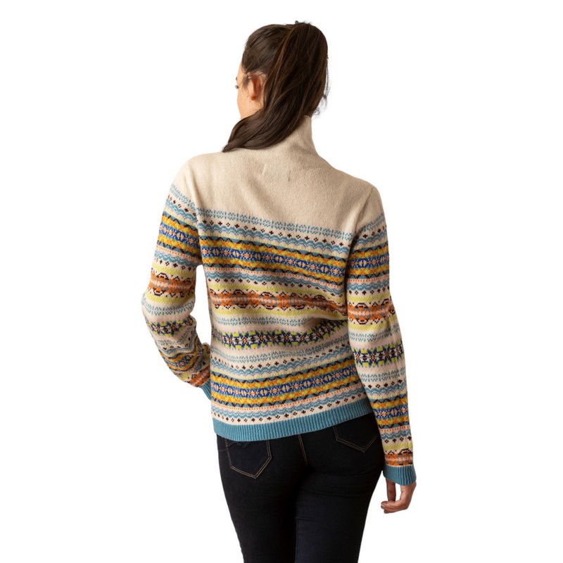 Eribe Knitwear Kinross High Neck Sweater in Tulip P4297 on model back