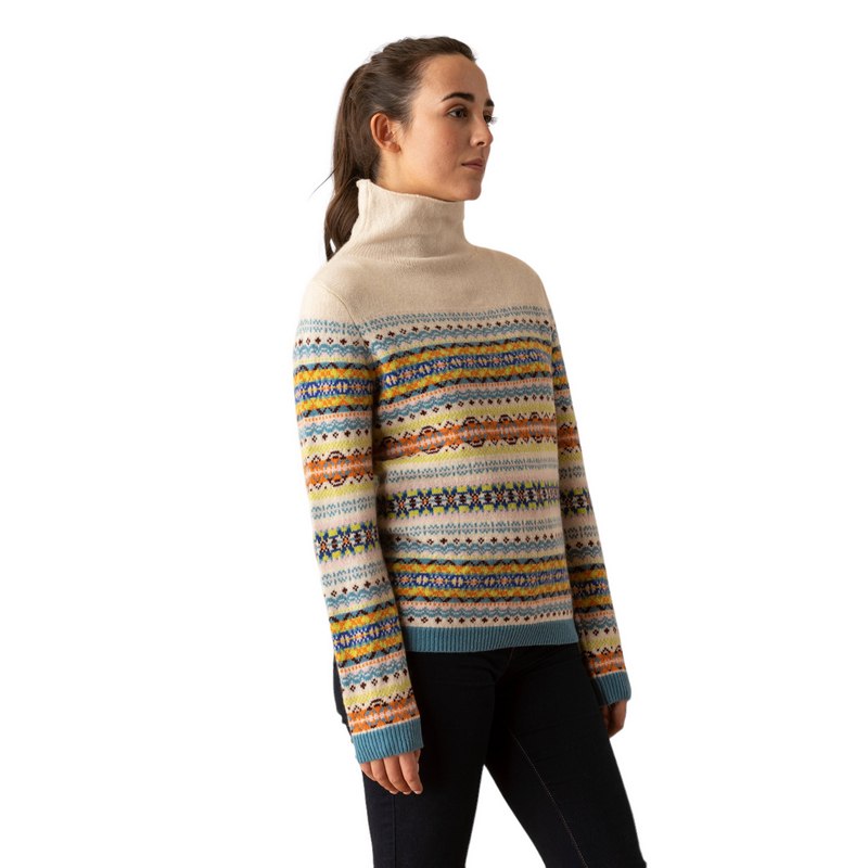 Eribe Knitwear Kinross High Neck Sweater in Tulip P4297 on model side