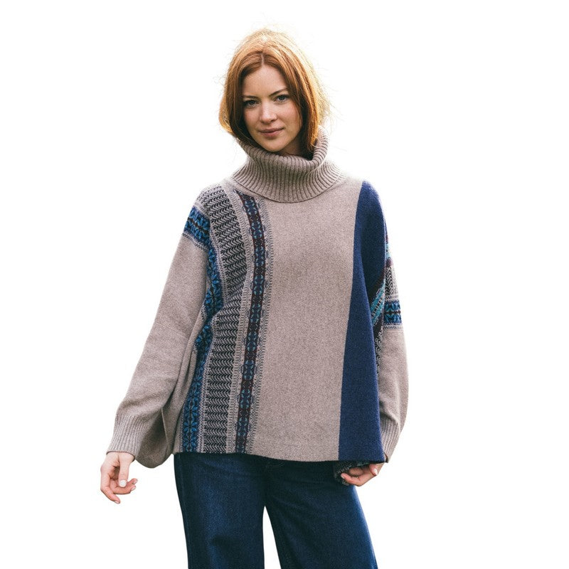 Eribe Knitwear Montrose Cowl Sweater Oban Sky on model front