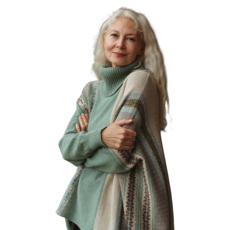 Eribe Knitwear Montrose Cowl Sweater Sage on model detail